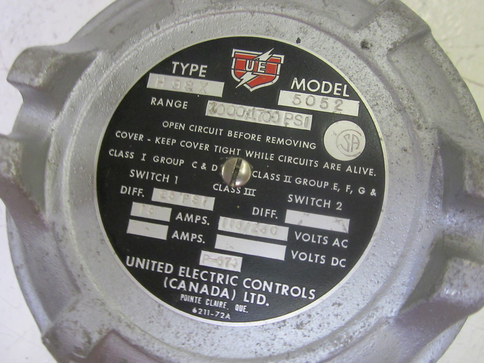 UNITED ELECTRIC H98X-5052 1000/1700PSI 115/230V UNMP