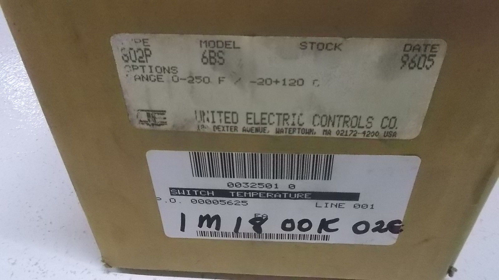UNITED ELECTRIC TEMPERATURE CONTROLLER SWITCH 802P-6BS NSMP