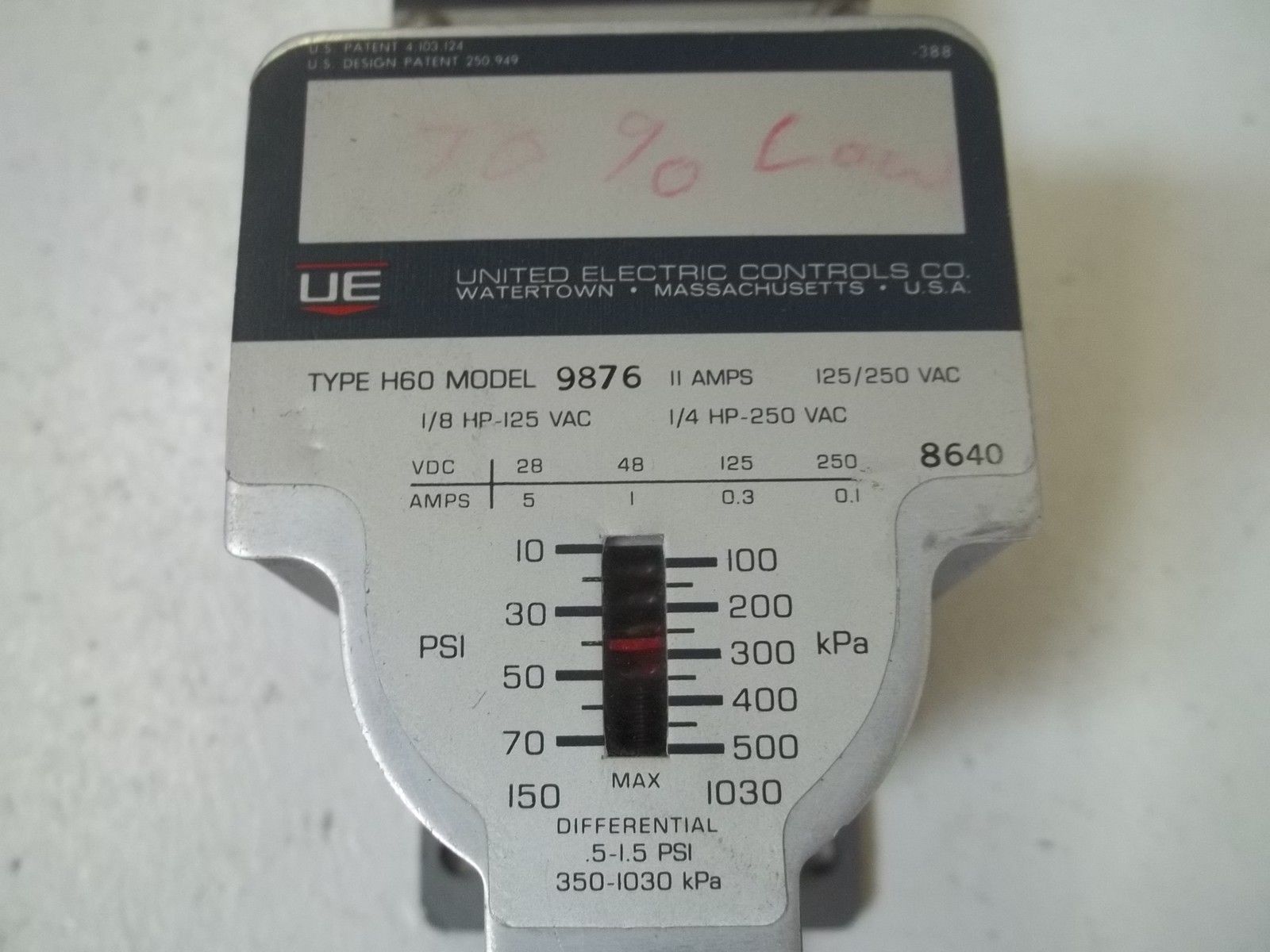 UNITED ELECTRIC TYPE H60 MODEL 9876 UNMP