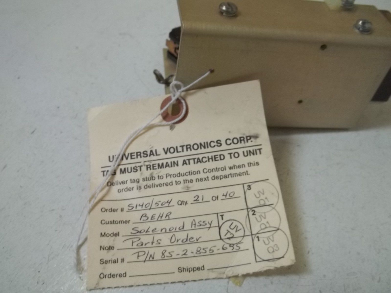 UNIVERSAL VOLTRONICS CORP. 85-2-855-695 UNMP