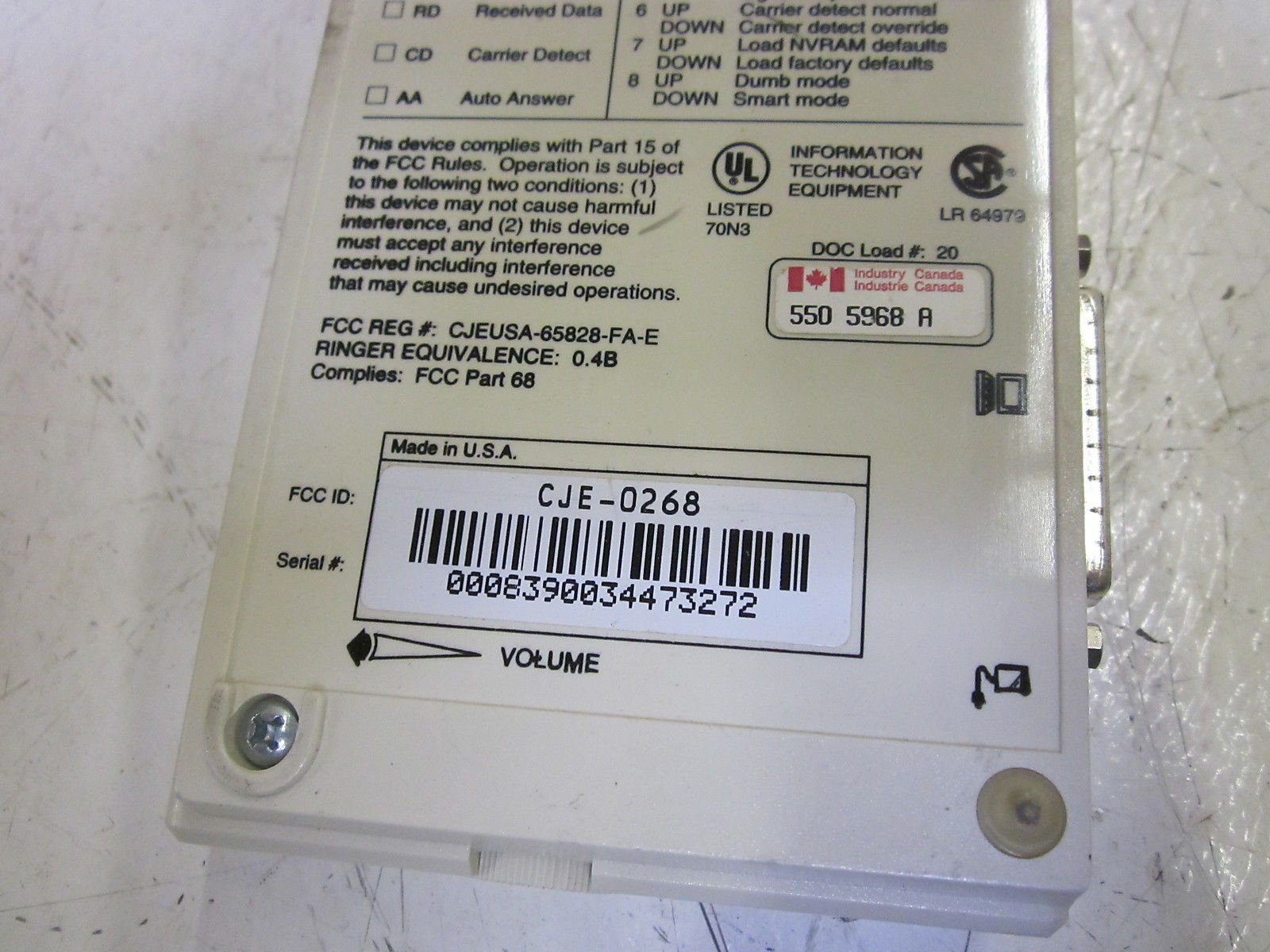 USROBOTICS SPORTSTER CJE-0268  FAX MODEM V.34 AND V.32 BIS NSNP