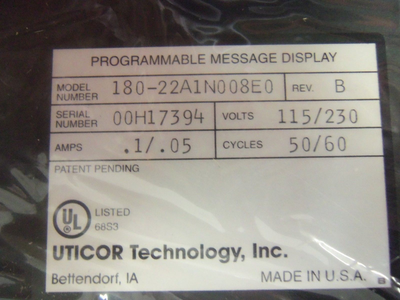 UTICOR 180-22A1N008E0 *NEW NO BOX*