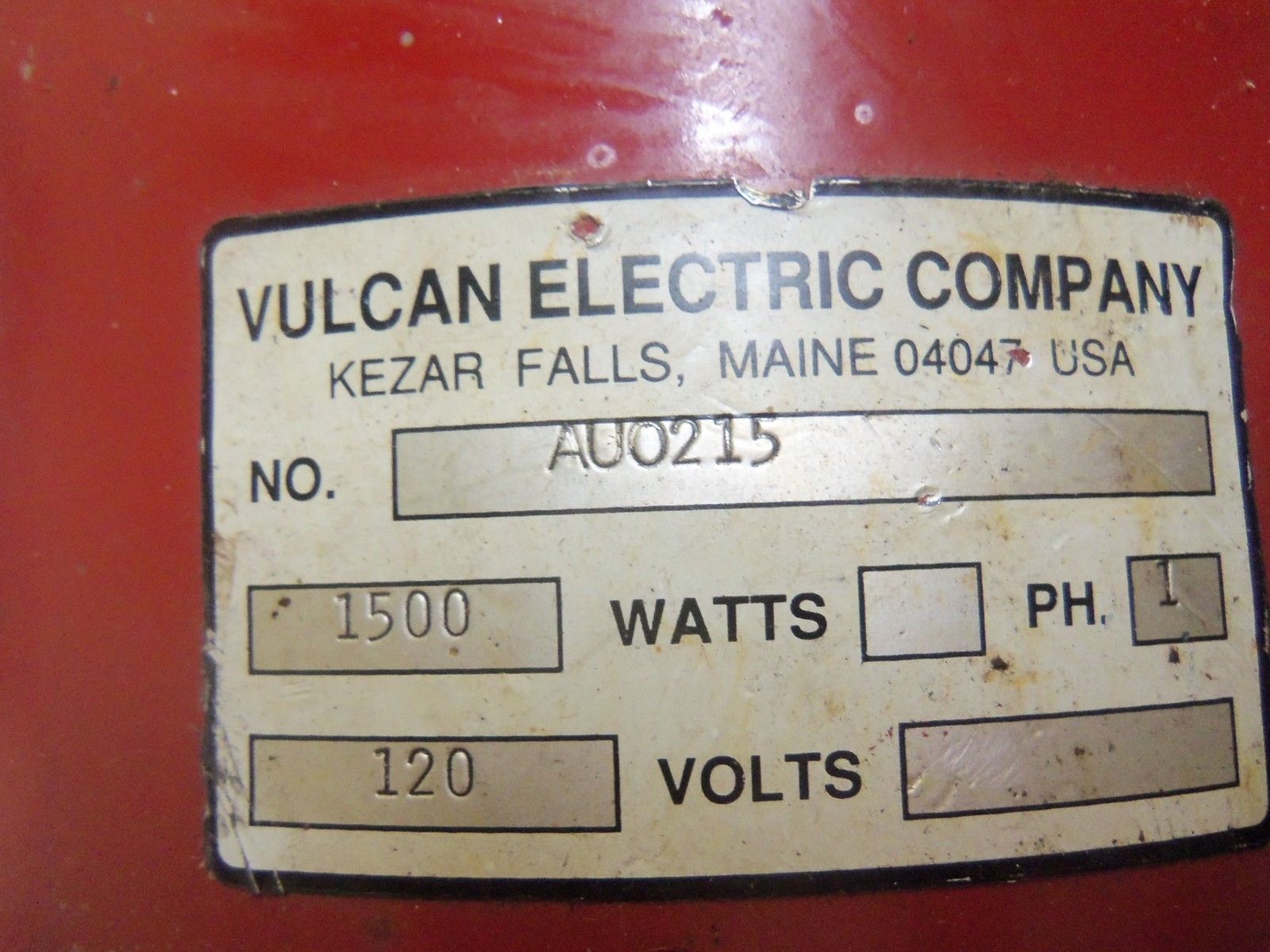 VULCAN AU0215 HEATING ELEMENT 1500W 120V UNMP