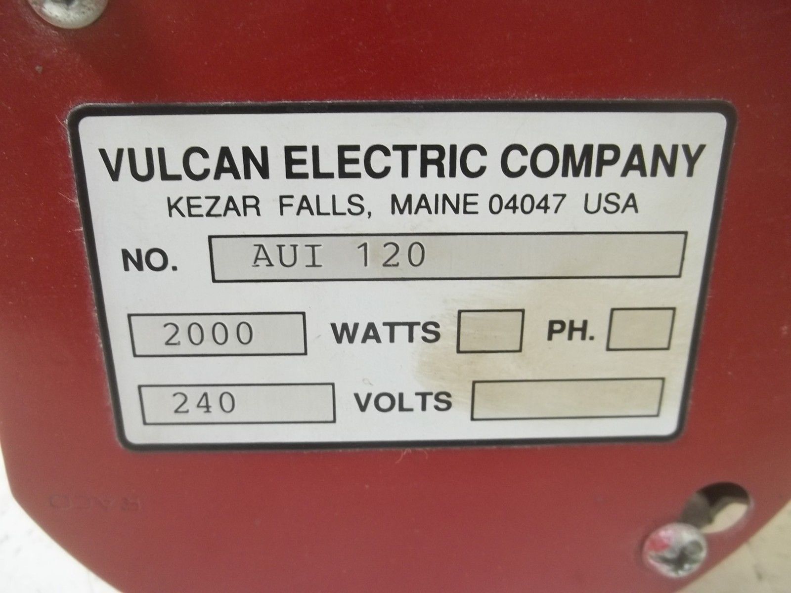 VULCAN ELECTRIC COMPANY AUI 120 HEATING ELEMENT UNMP