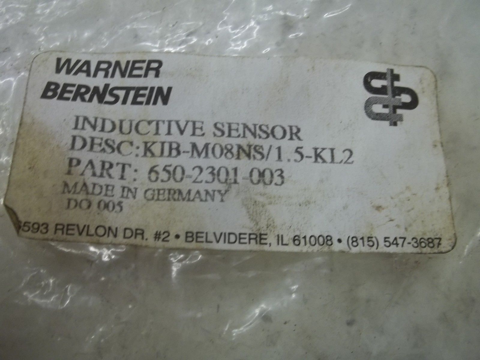 WARNER BERNSTEIN 650-2301-003 INDUCTIVE PROXIMITY SENSOR NSMP