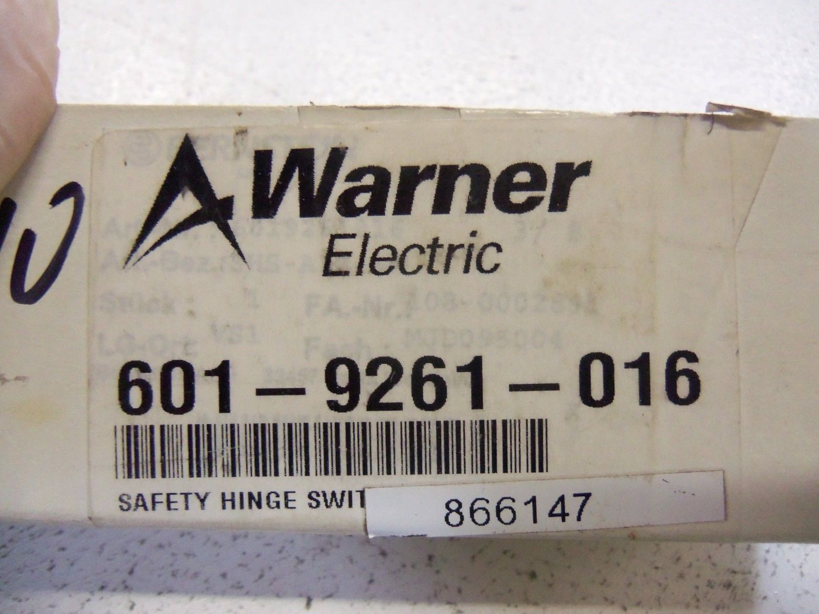 WARNER ELECTRIC SAFETY HINGE SWITCH 601-9261-016 NSMP
