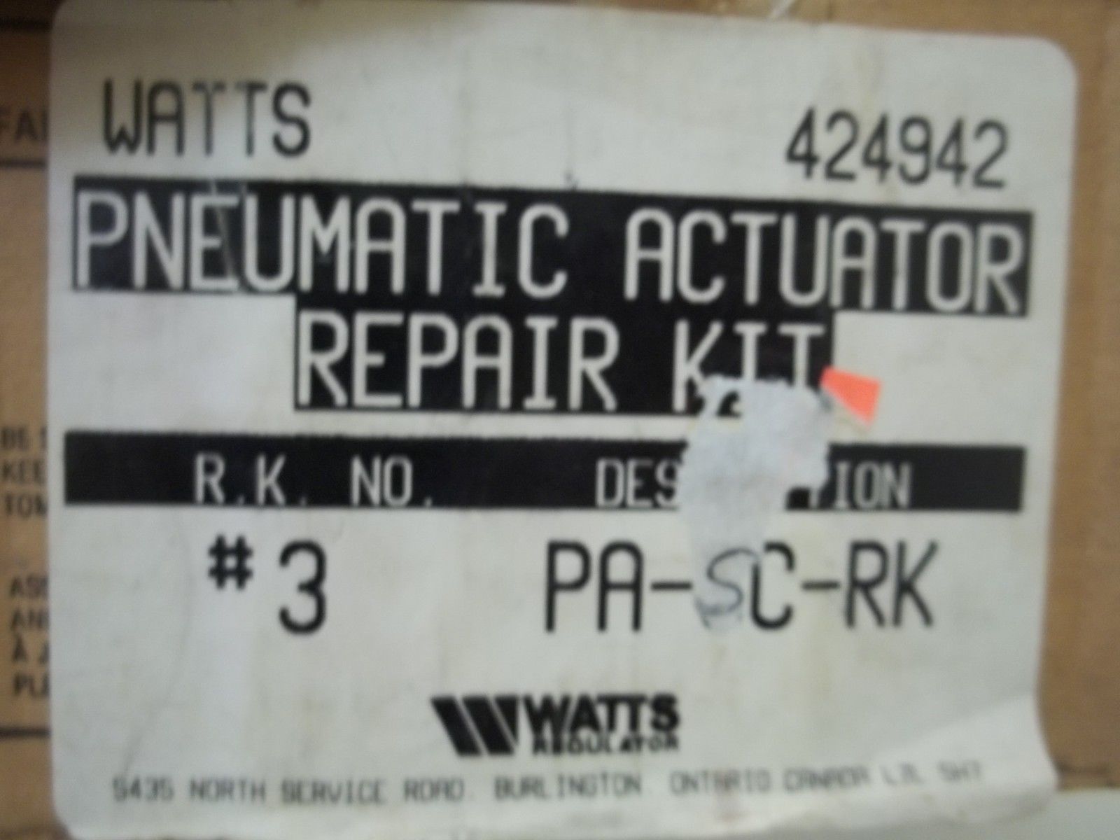 WATTS PA-SC-RK PNEUMATIC ACTUATOR REPAIR KIT NSMP