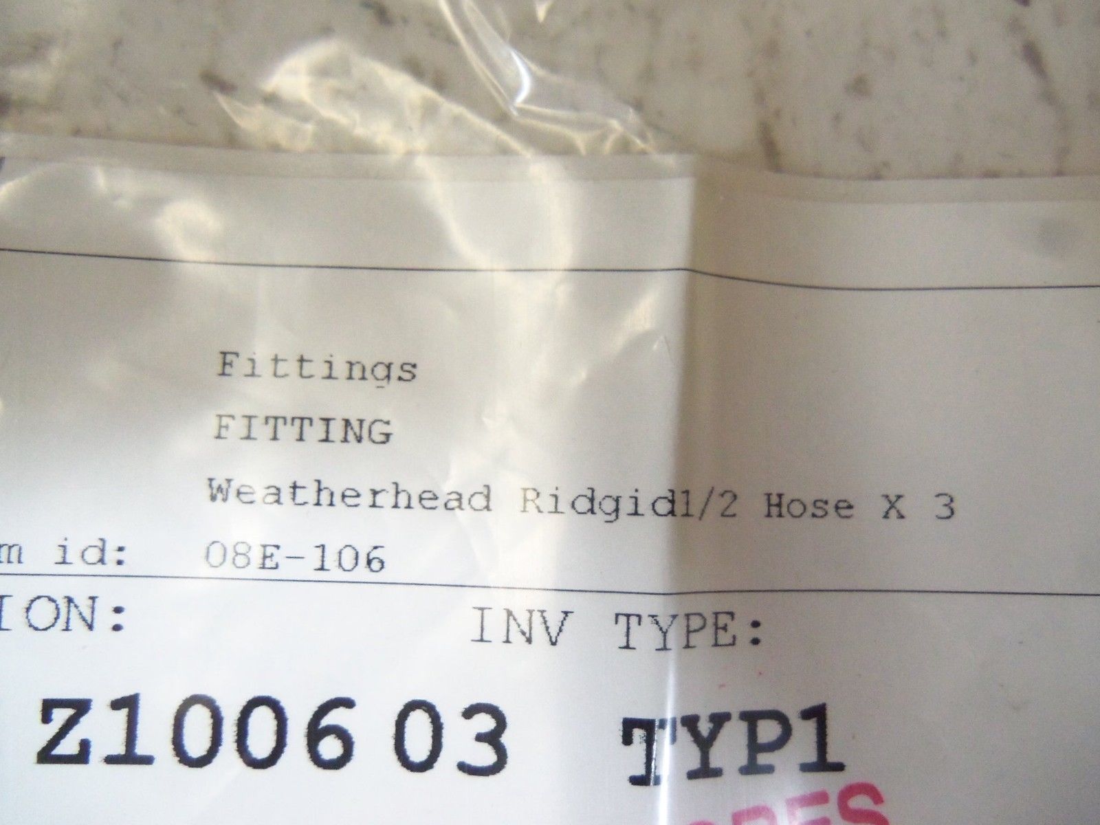 WEATHER HEAD RIDGID 1/2 HOSE X 3 FITTING 08E-106 NSNP