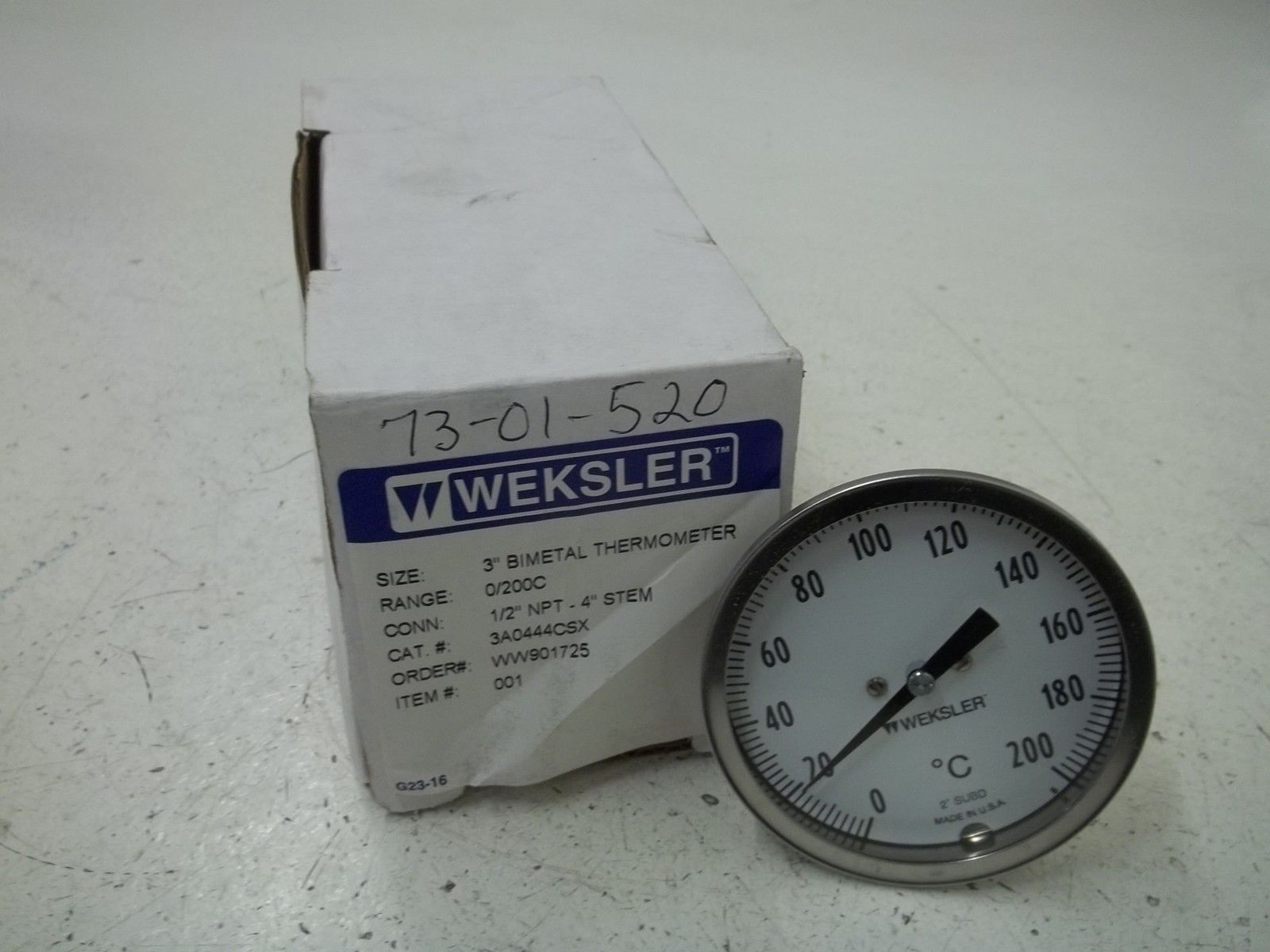 WEKSLER 3A0444CSX 3" BIMETAL THERMOMETER 0/200C NSMP