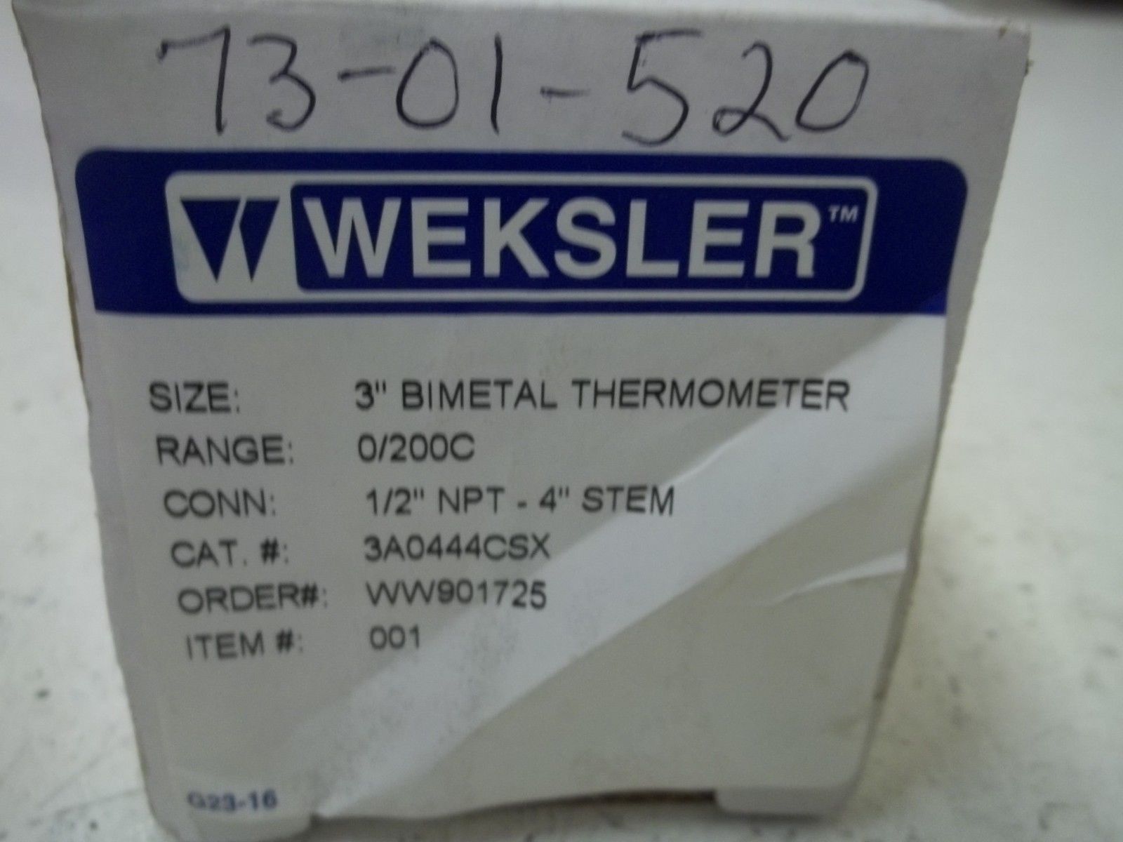 WEKSLER 3A0444CSX 3" BIMETAL THERMOMETER 0/200C NSMP