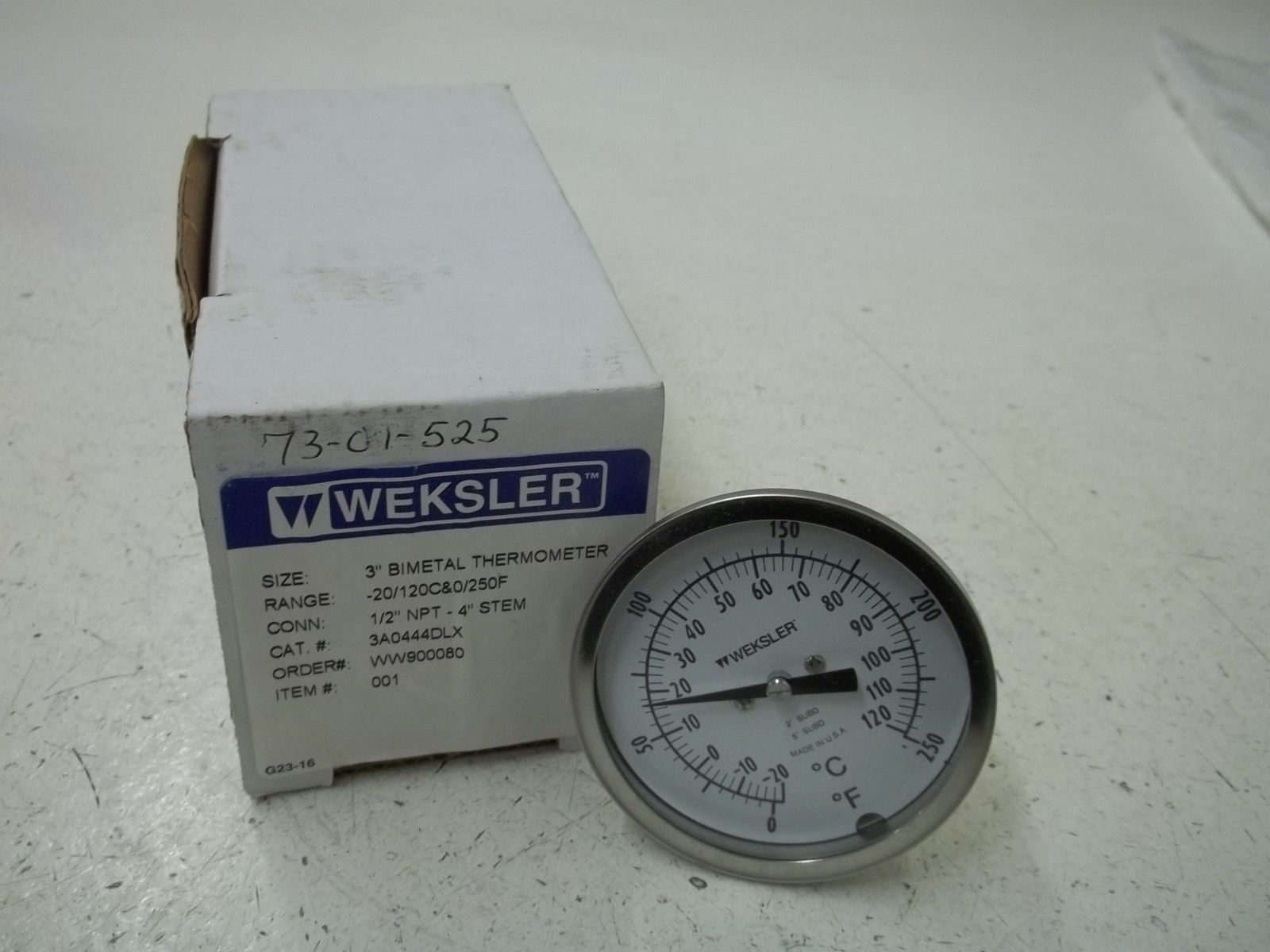 WEKSLER 3A0444DLX 3" BIMETAL THERMOMETER -20/120C&0/250F  NSMP