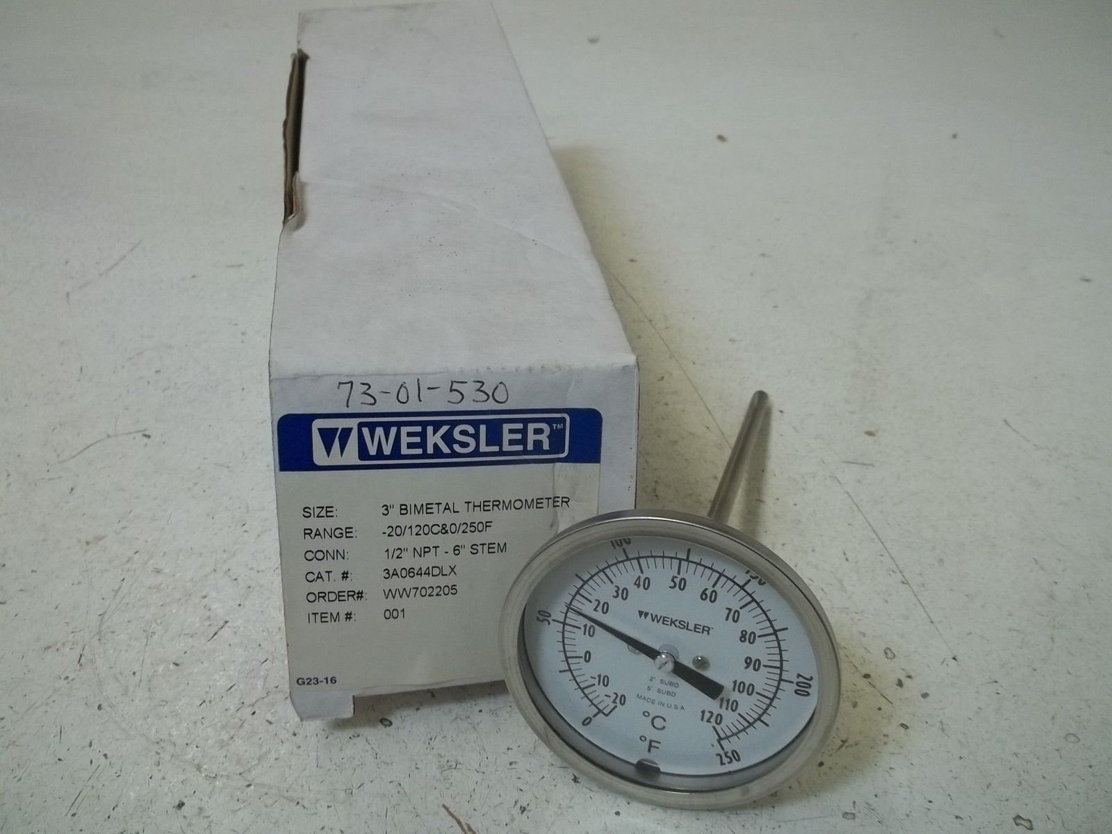 WEKSLER 3A0644DLX 3" BIMETAL THERMOMETER RANGE:-20/120C&0/250F NSMP
