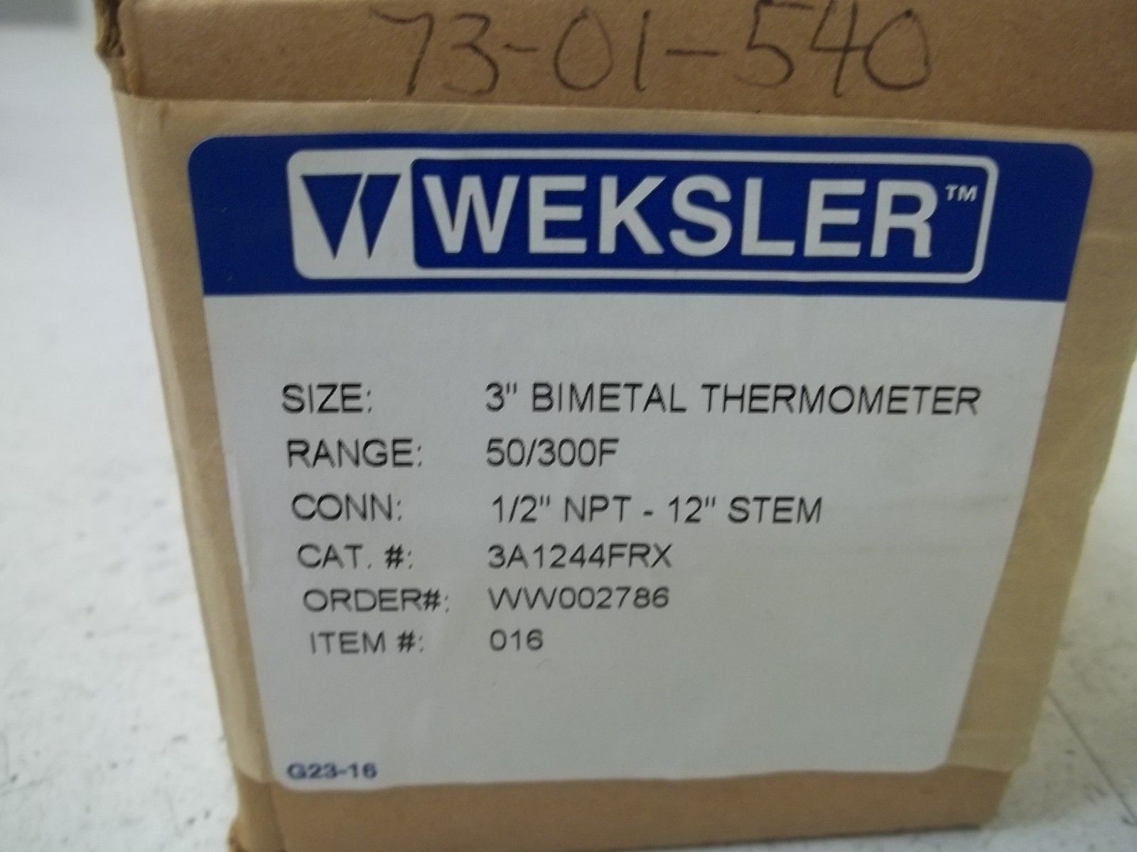 WEKSLER 3A1244FRX 3" BIMETAL THERMOMETER RANGE:50/300F NSMP
