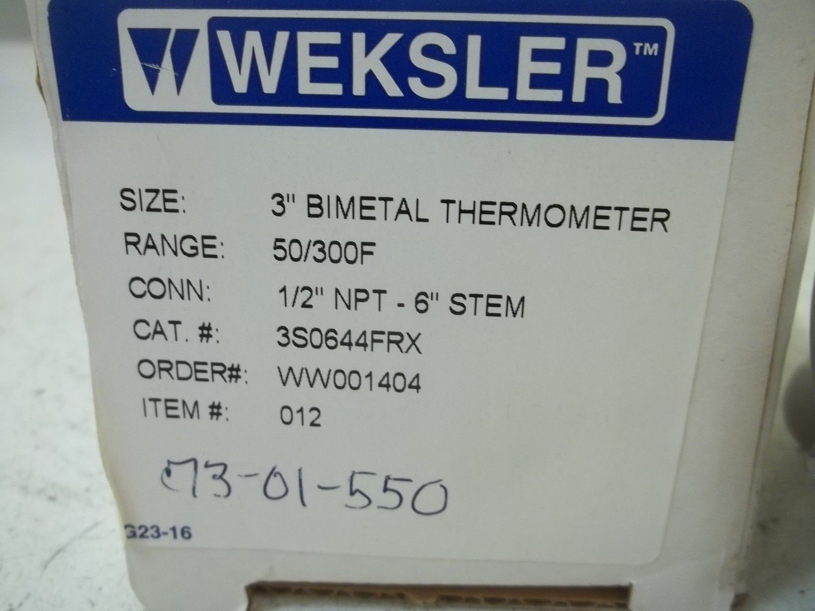 WEKSLER 3S0644FRX 3" BIMETAL THERMOMETER RANGE:50/300F NSMP
