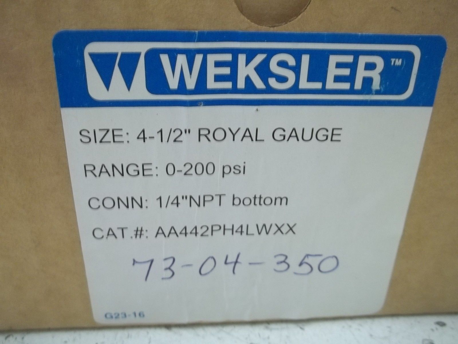 WEKSLER AA442PH4LWXX 4-1/2" ROYAL GAUGE 0-200PSI NSMP