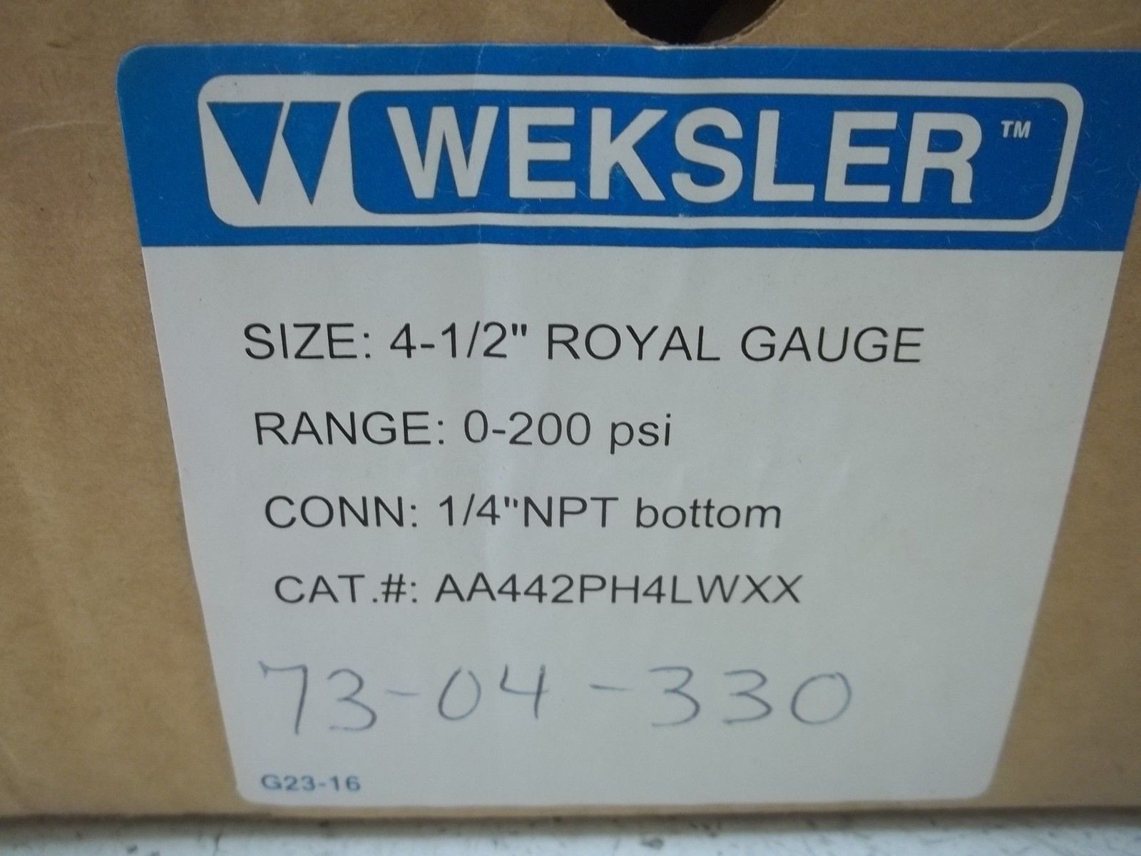 WEKSLER AA442PH4LWXX 4-1/2" ROYAL GAUGE RANGE:0-200PSI NSMP