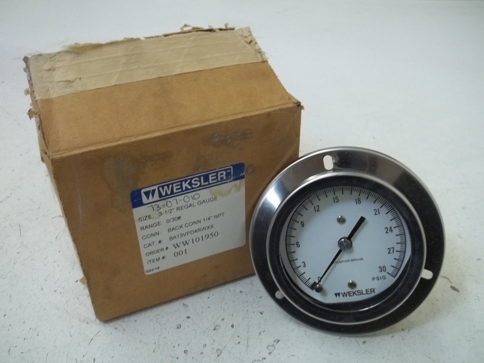 WEKSLER BA13VPD4RWXX 3-1/2" REGAL GAUGE RANGE:0/30# NSMP
