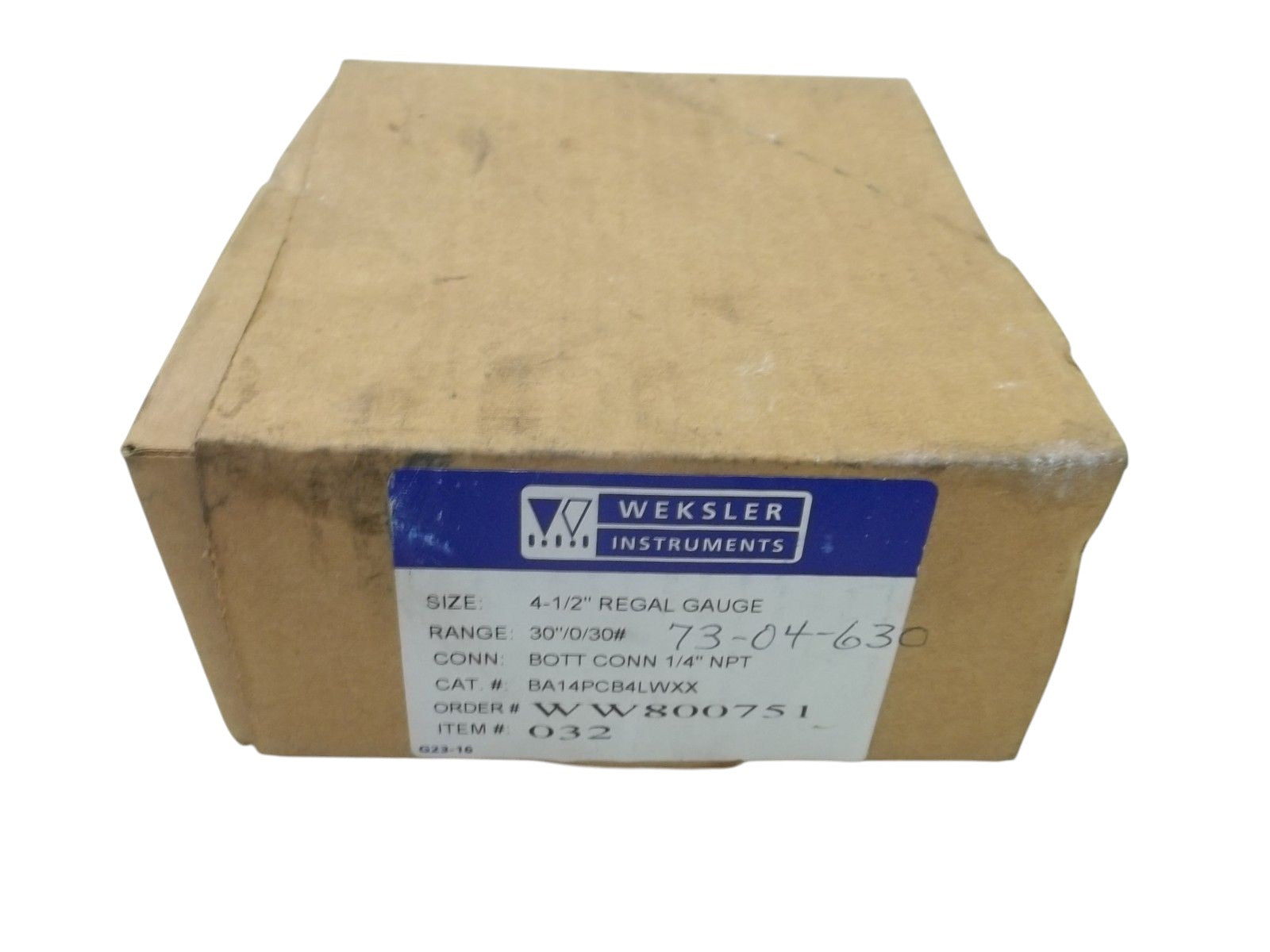 WEKSLER BA14PCB4LWXX 4-1/2" REGAL GAUGE RANGE:30"/0/30# UNMP