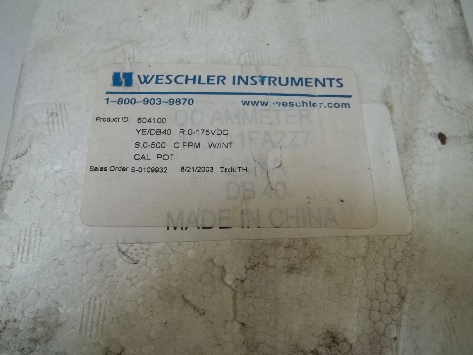 WESCHLER YE/DB40 PANEL METER 0-500 NSMP