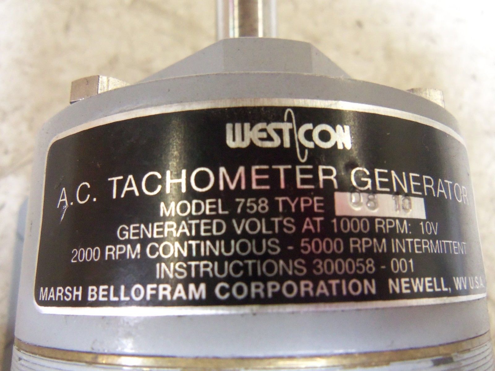 WESTCON 758 TACH GENERATOR UNMP