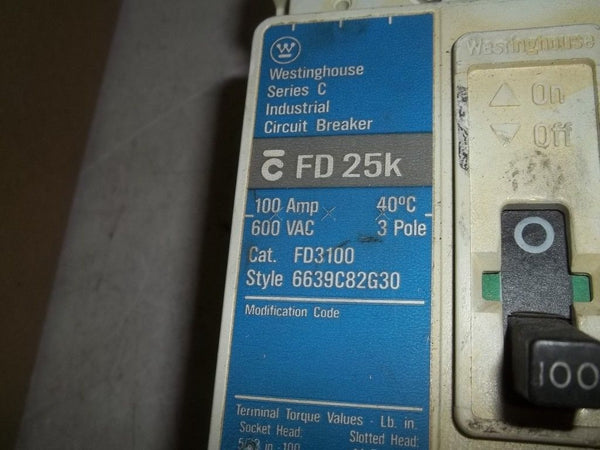 WESTINGHOUSE FD3100 CIRCUIT BREAKER 100A NSMP