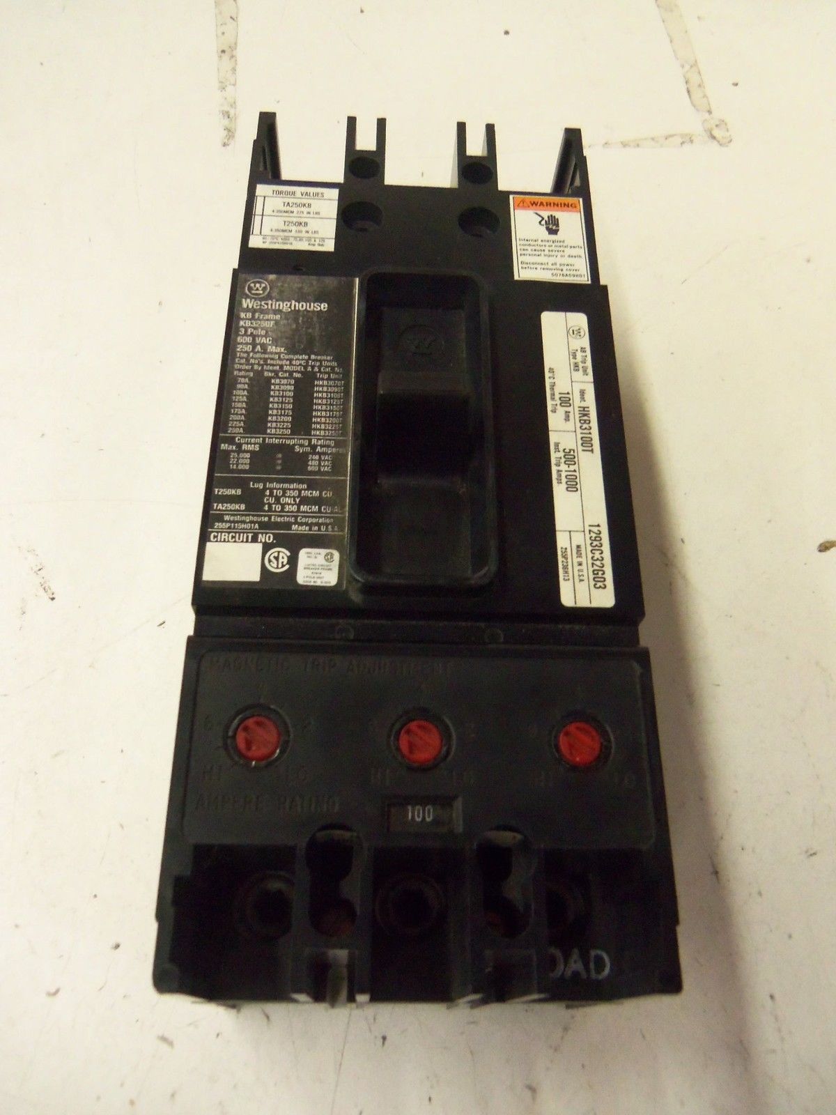 WESTINGHOUSE KB3100 CIRCUIT BREAKER 100A NSMP