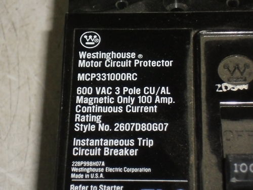 WESTINGHOUSE MCP331000RC CIRCUIT BREAKER 100AUNMP