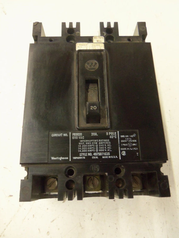 WESTINGHOUSE CIRCUIT BREAKER FB3020 UNMP
