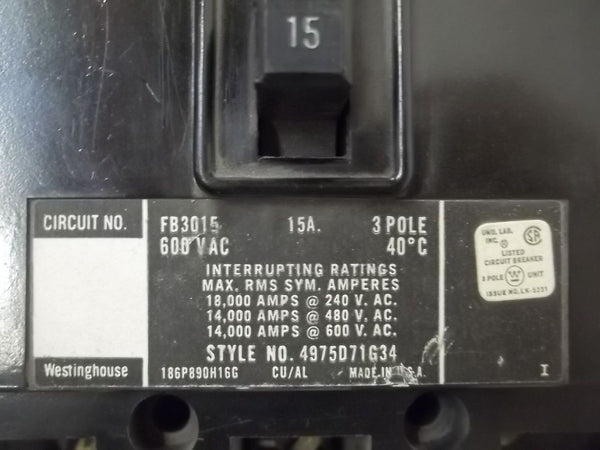 WESTINGHOUSE FB3015 CIRCUIT BREAKER NSNP