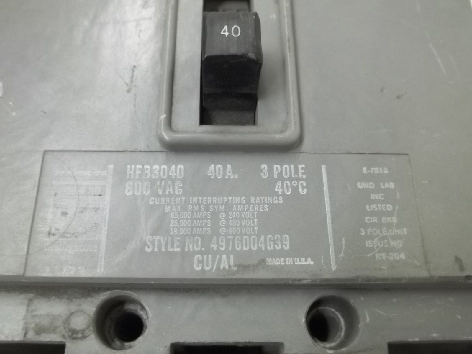 WESTINGHOUSE HFB3040 CIRCUIT BREAKER UNMP
