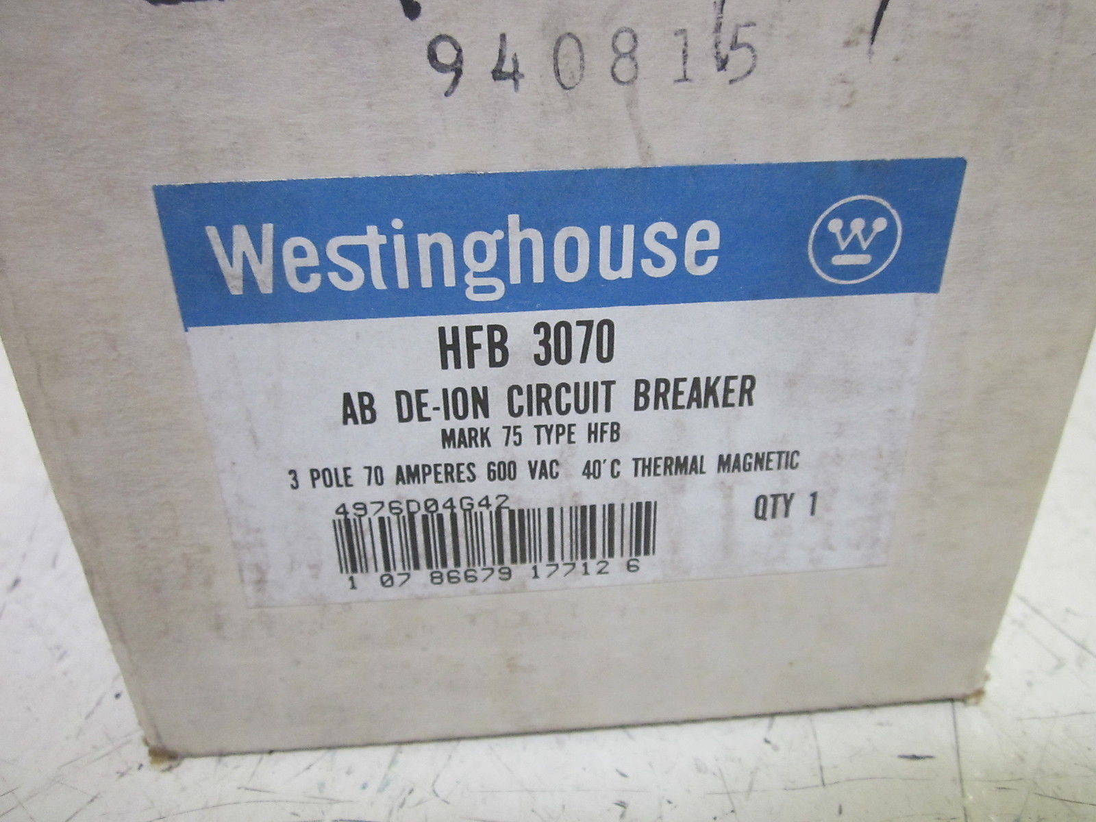 WESTINGHOUSE HFB3070 CIRCUIT BREAKER 600VAC (AS PICTURED) NSMP