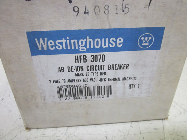 WESTINGHOUSE HFB3070 CIRCUIT BREAKER 600VAC (AS PICTURED) NSMP