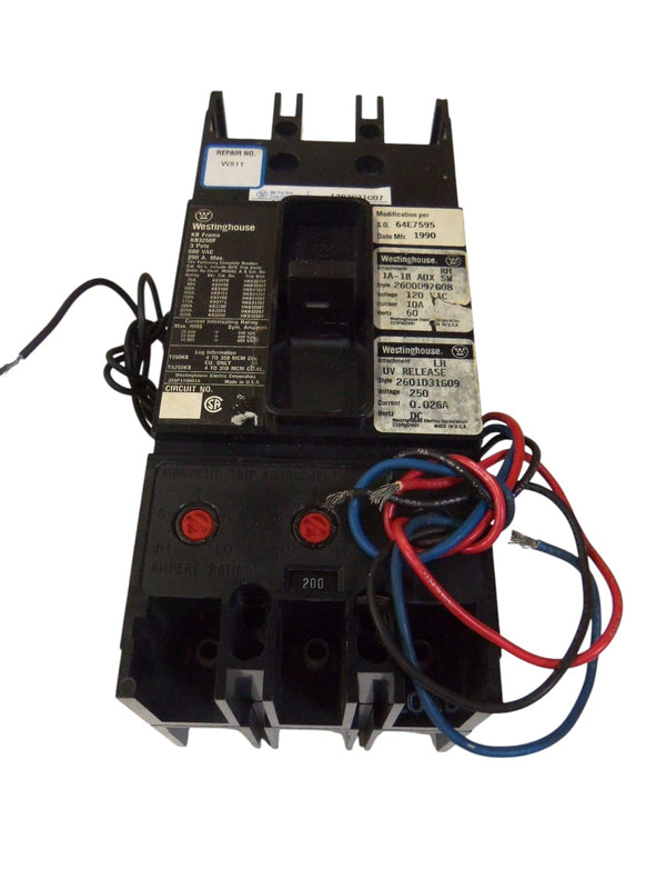 WESTINGHOUSE KB3200 CIRCUIT BREAKER 200A w/ AUX & UV-RELEASE (UNMP) UNMP