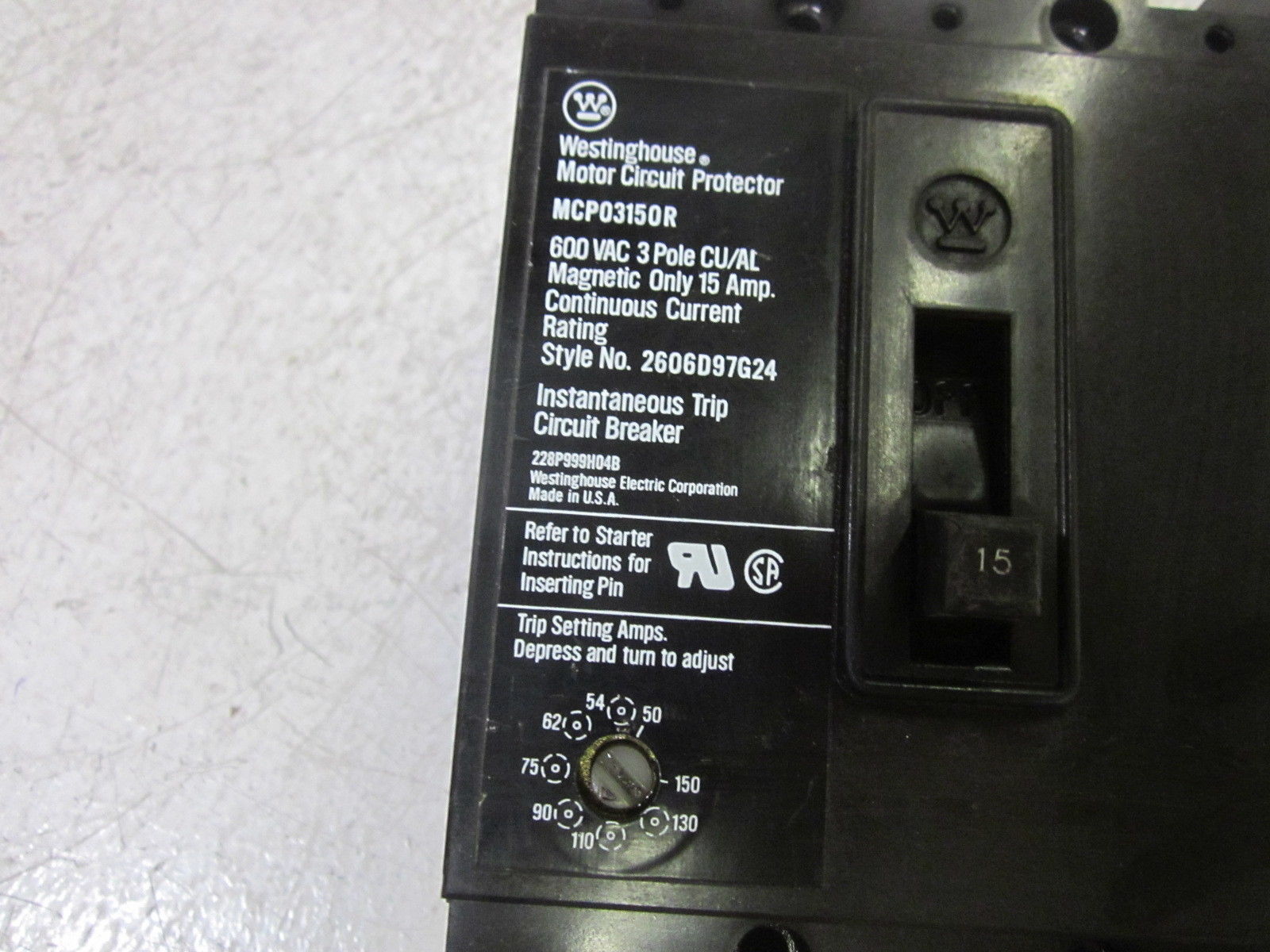 WESTINGHOUSE MCP03150R CIRCUIT BREAKER 15AMPS  UNMP