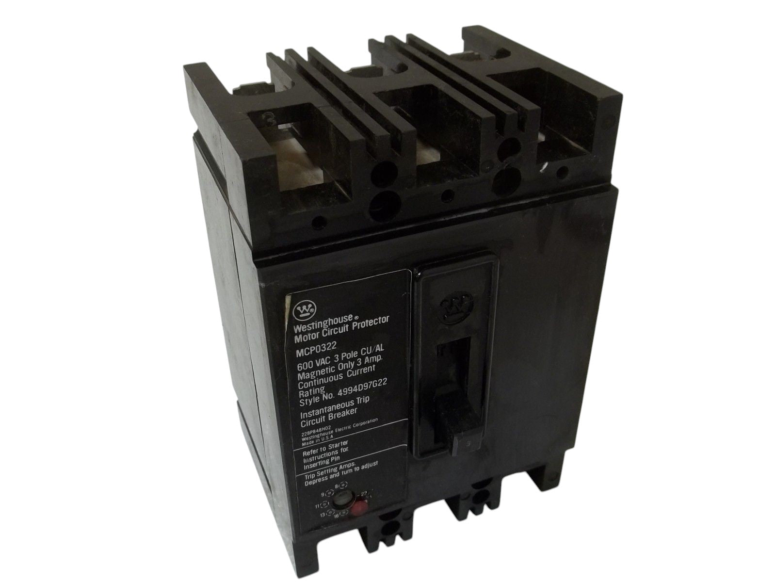 WESTINGHOUSE MCP0322 MOTOR CIRCUIT BREAKER PROTECTOR UNMP