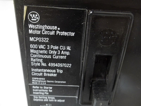 WESTINGHOUSE MCP0322 MOTOR CIRCUIT BREAKER PROTECTOR UNMP