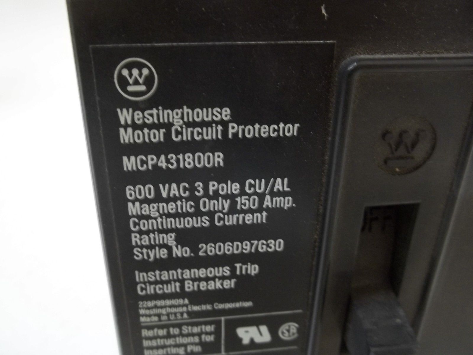 WESTINGHOUSE MCP431800R MOTOR CIRCUIT BREAKER PROTECTOR UNMP
