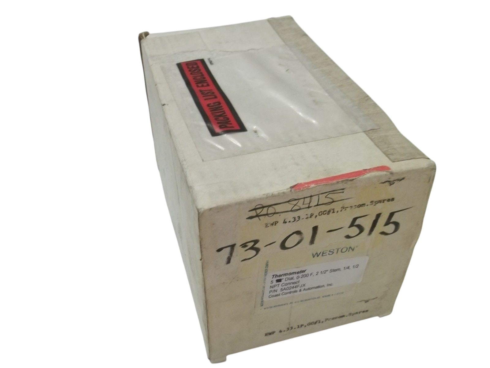 WESTON 5A0244FJX 5" DIAL, 0-200F, 2-1/2" STEM UNMP