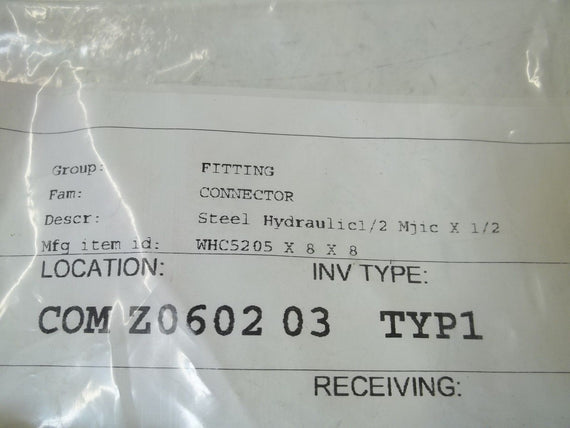 WHC5205 X 8 X 8 STEEL HYDRAULICS 1/2" MJIC X 1/2" *NEW NO BOX*