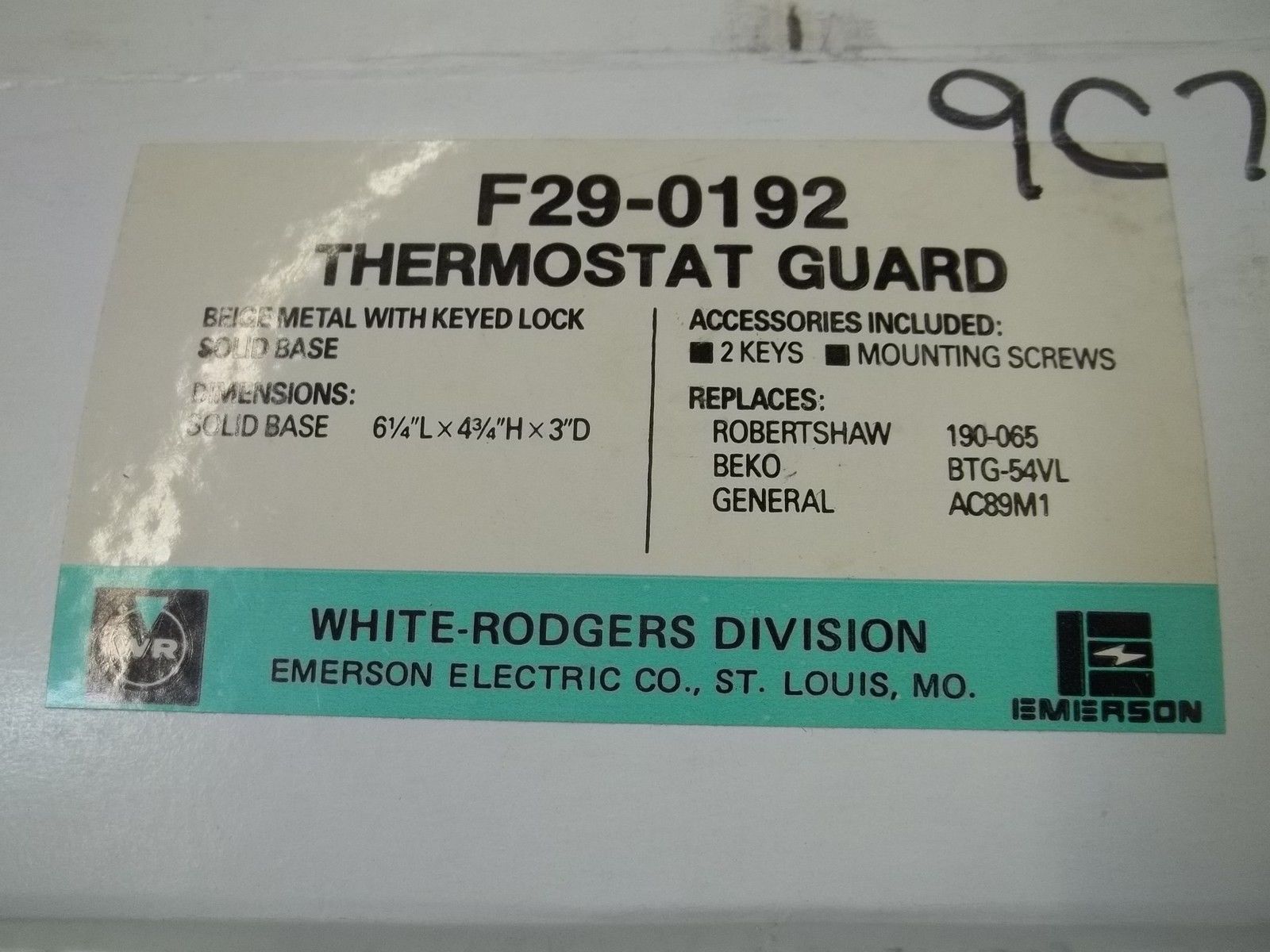 WHITE-RODGERS F29-0192 THERMOSTAT GUARD NSMP