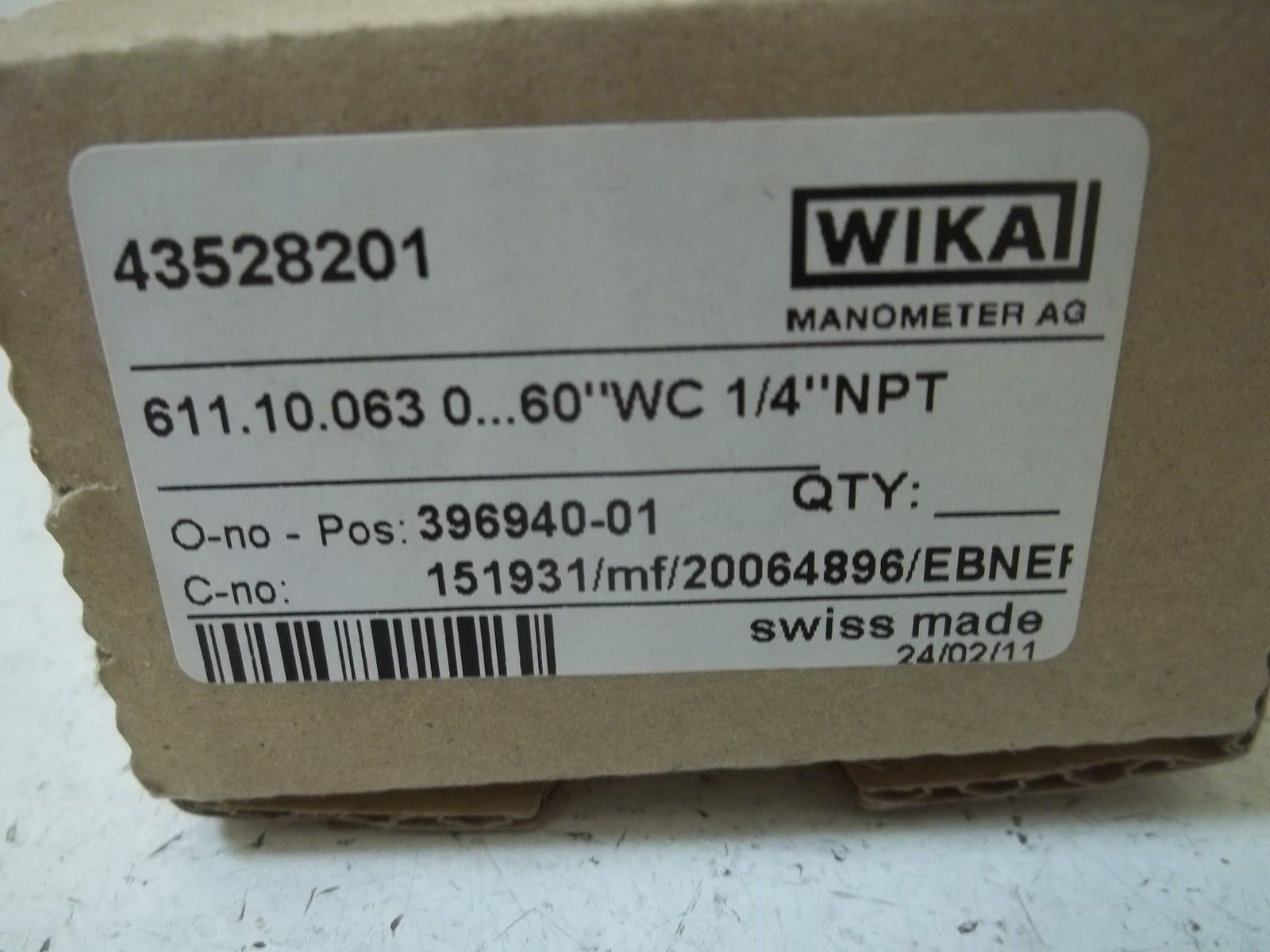 WIKA 43528201 GAUGE 1/4" NPT 0-60 PSI NSMP