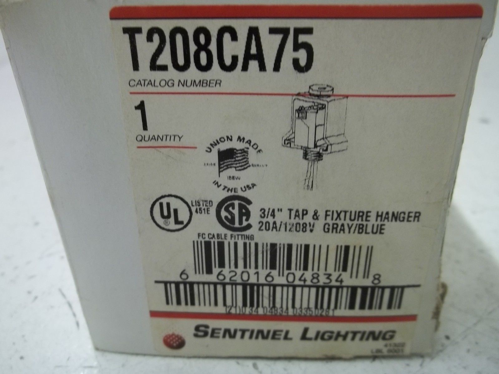 WIREMOLD T208CA75 3/4" TAP & FIXTURE HANGER 20A/1208V GRAY/BLUE NSMP