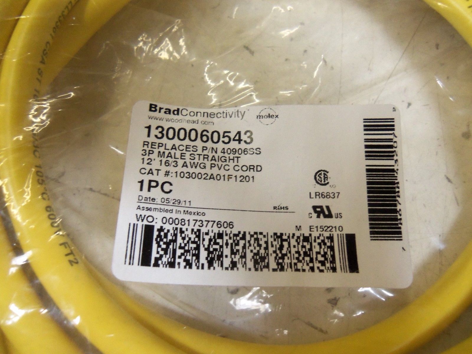 DANIEL WOODHEAD 103002A01F1201 1300060543 QUICK CONNECT CABLE 40906SS *NEW IN FACTORY BAG*