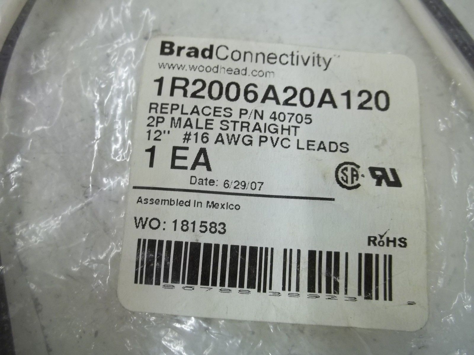 WOODHEAD 1R2006A20A120 2P MALE STRAIGHT * NEW IN FACTORY BAG *