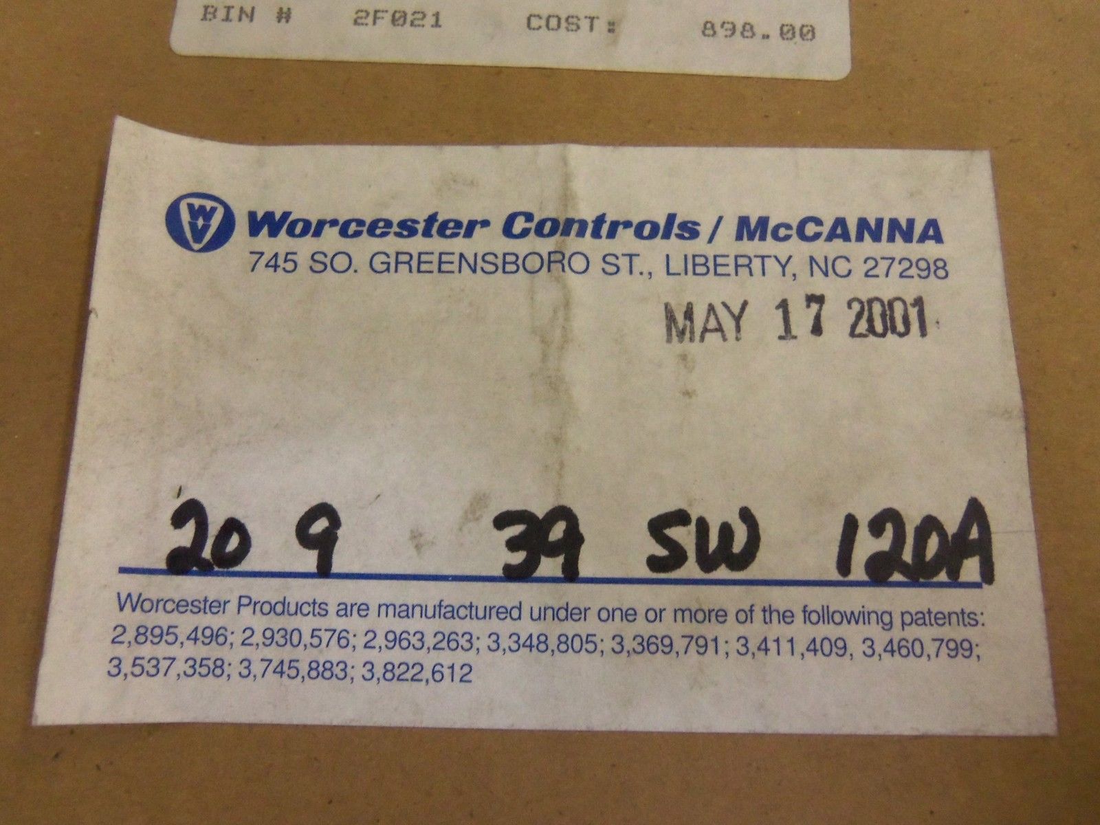 WORCESTER 20939SW120AR6 ACTUATOR NSMP