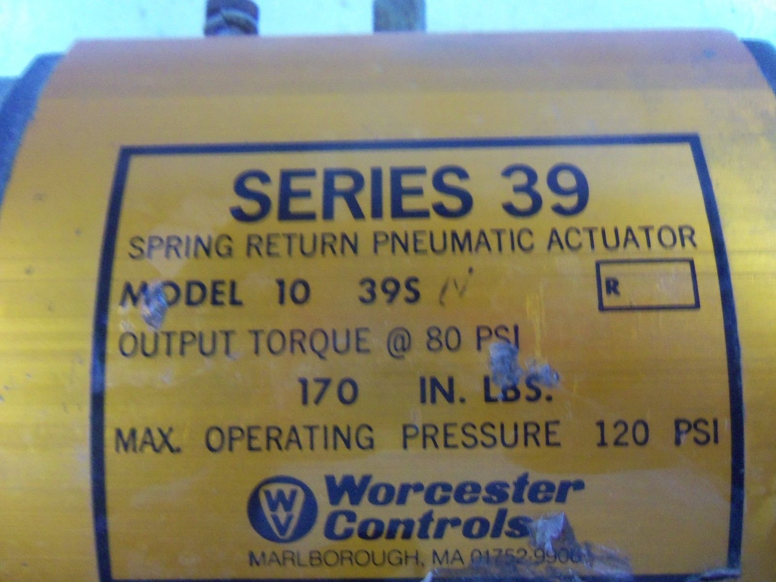 WORCESTER CONTROLS 1039SN PNEUMATIC ACTUATOR (AS PICTURED) UNMP
