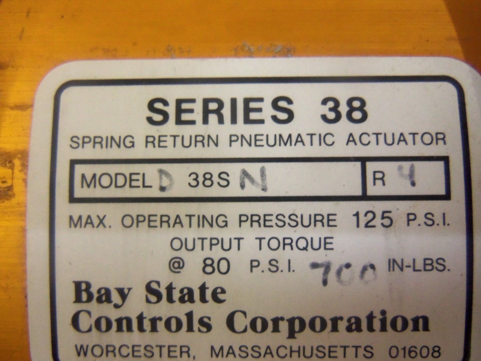 WORCESTER CONTROLS SERIES 38 D-38SN-R4 ACTUATOR NSMP
