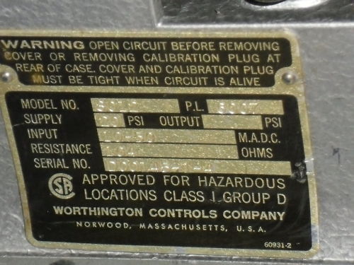 WORTHINGTON CONTROLS  8012 UNMP