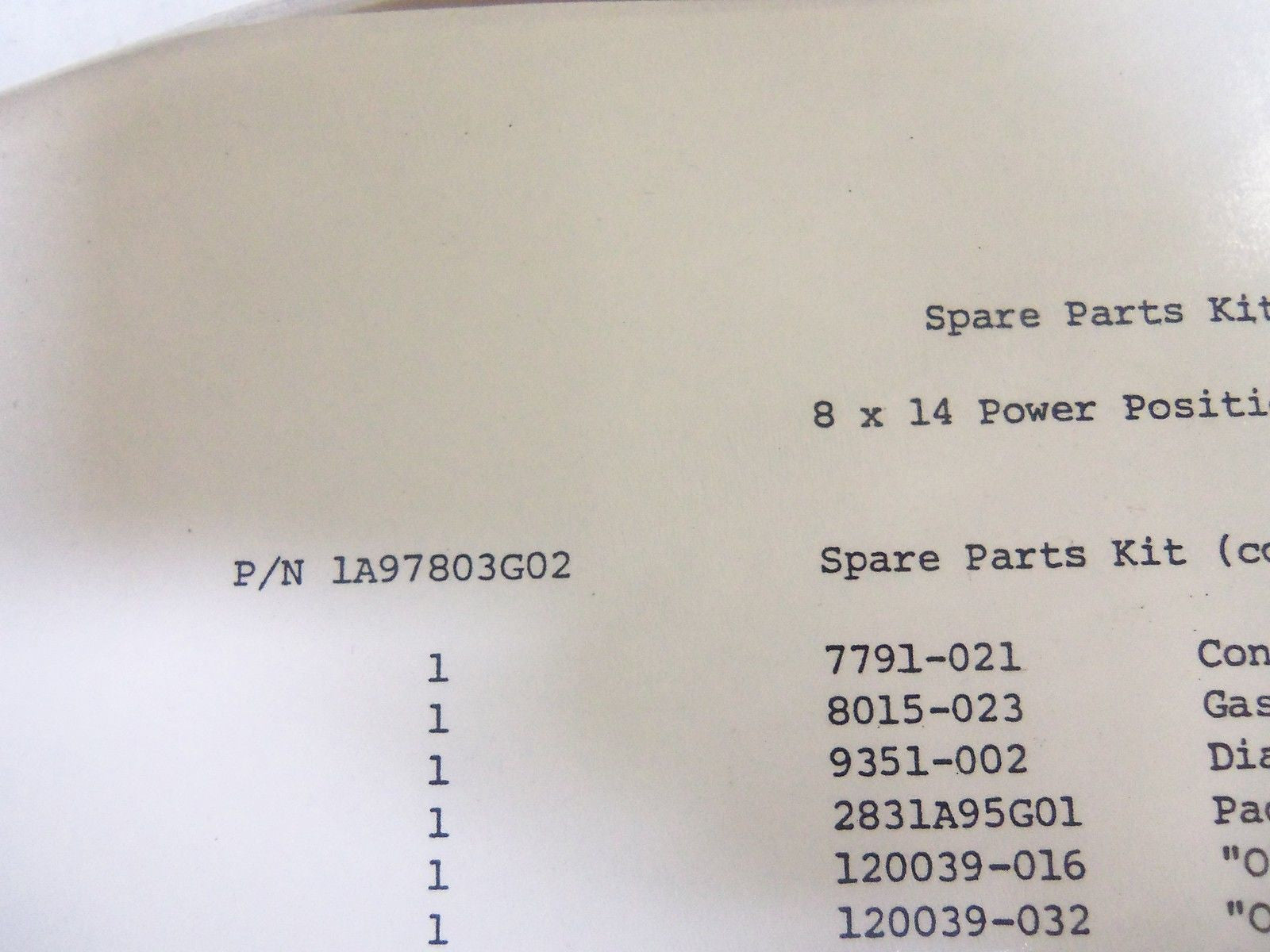 1A97803G02 SPARE PARTS KIT FOR POWER POSITIONER *NEW IN A  BOX*