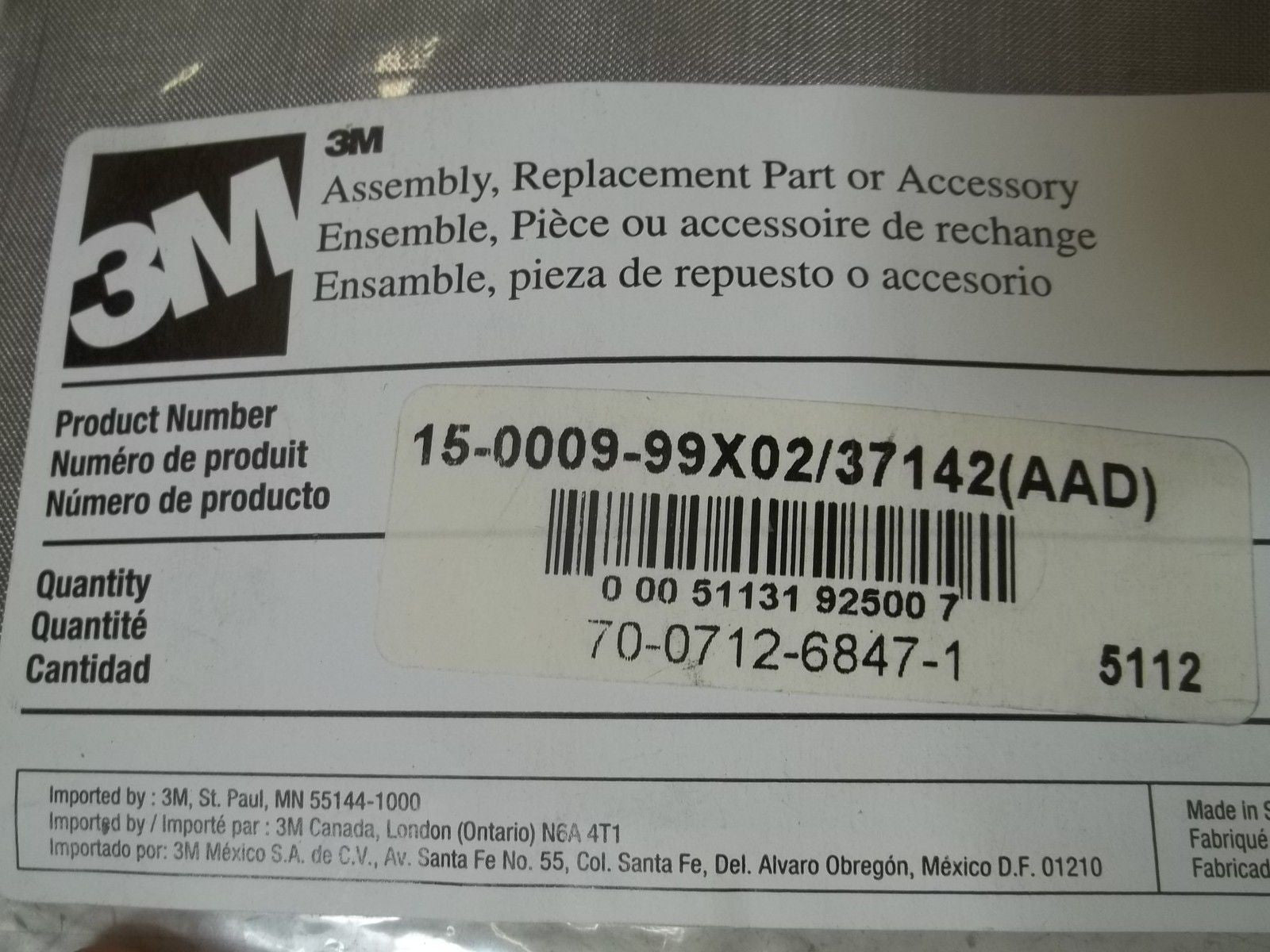 3M 15-0009-99X02/37142(AAD) ASSEMBLY REPLACEMENT PART *NEW IN A BAG*
